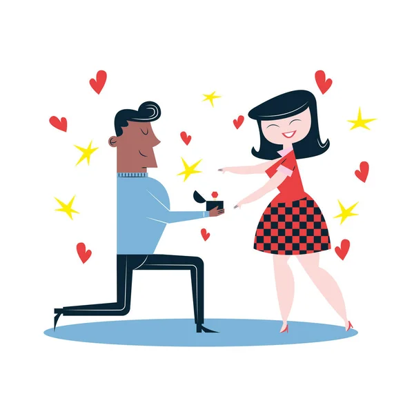 Propuesta pareja con anillo — Vector de stock