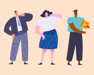 Genç öğrenciler üç karakter