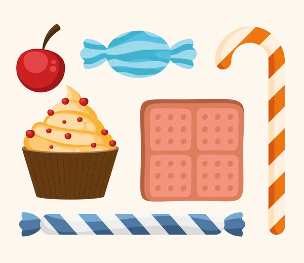 Six cupcake pastry icons — Stock Vector