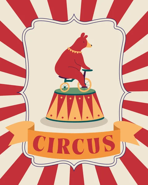 Circus bear in bicycle poster — Stock Vector