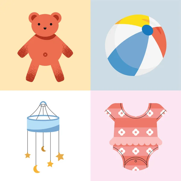 Baby shower four icons — Stock Vector