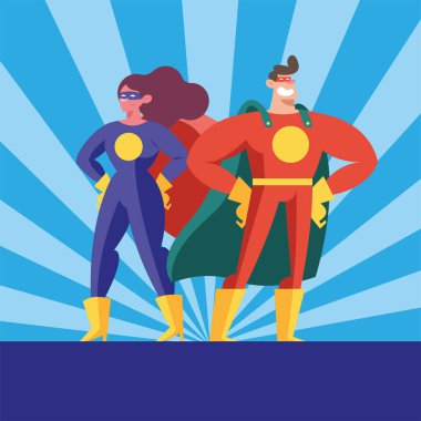 Güneş patlaması yaşayan çift süper kahraman.