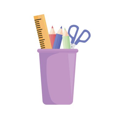 Okul malzemeleri ofis için bir cam içinde.