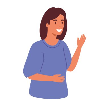 Genç kadın el sallıyor.