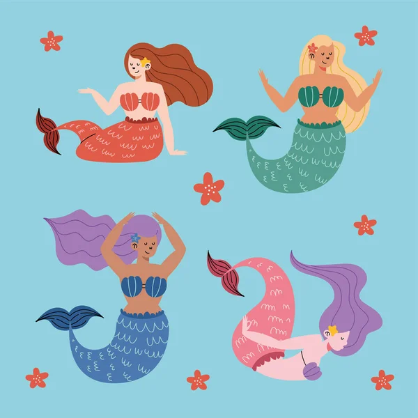 Mermaids cartoon icons — Stock Vector