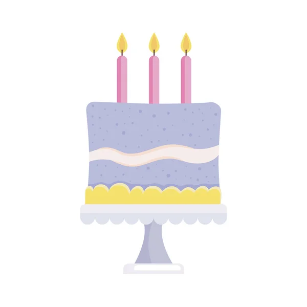Födelsedagstårta med tre ljus — Stock vektor
