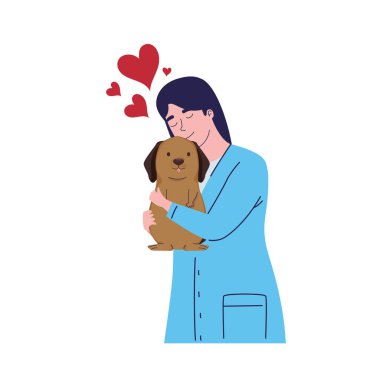 Veteriner köpeği taşıyor.