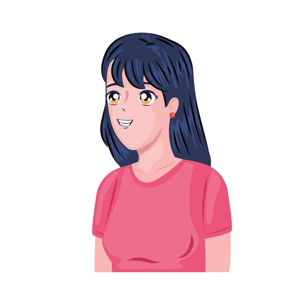 Mujer asiática feliz anime — Vector de stock