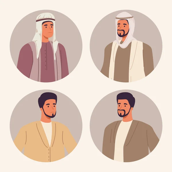 Hommes musulmans dans des cadres ronds — Image vectorielle