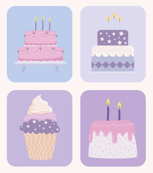 纸杯蛋糕和生日蛋糕 — 图库矢量图片