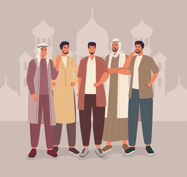 Hommes musulmans avec mosquée — Image vectorielle