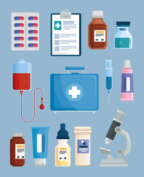 Capsules and medical icons — Stock Vector