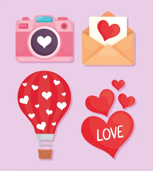 Iconos románticos y amor — Vector de stock