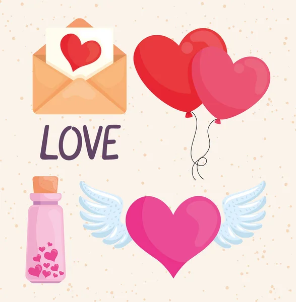 Amor e iconos románticos — Vector de stock