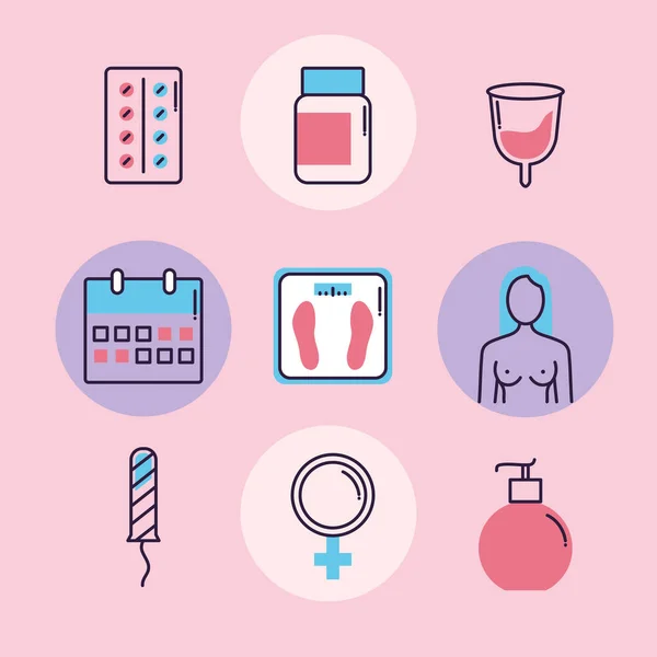 Femmes santé neuf icônes — Image vectorielle