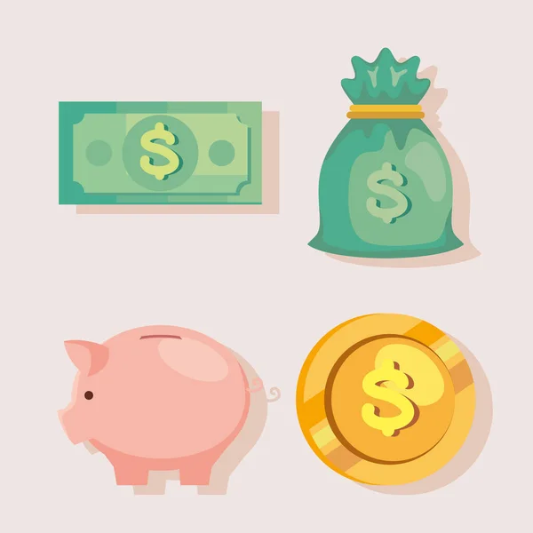 Quatre icônes économie et finances — Image vectorielle
