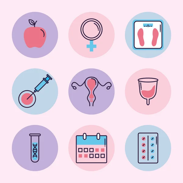 Nueve artículos de salud de mujeres — Archivo Imágenes Vectoriales