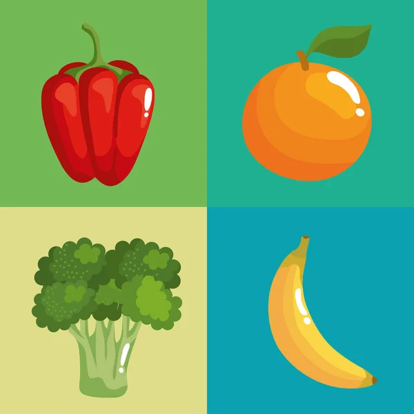 Quatre icônes d'aliments sains — Image vectorielle