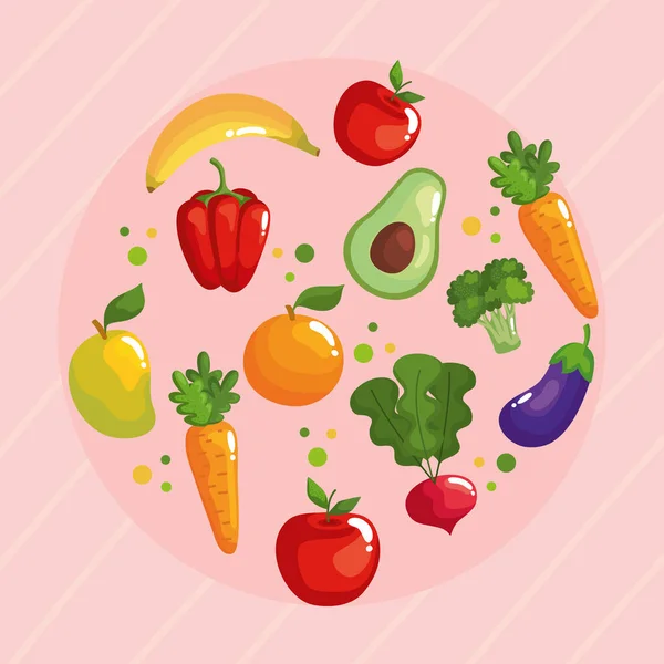 Healthy food in circle — Stock Vector