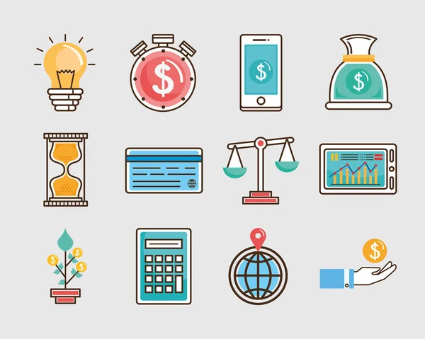 Douze icônes d'affaires financières — Image vectorielle