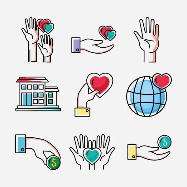Nove ícones conceito de voluntariado —  Vetores de Stock