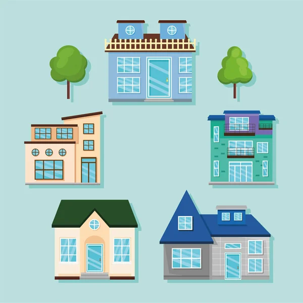 Cinq maisons de rêve icônes — Image vectorielle