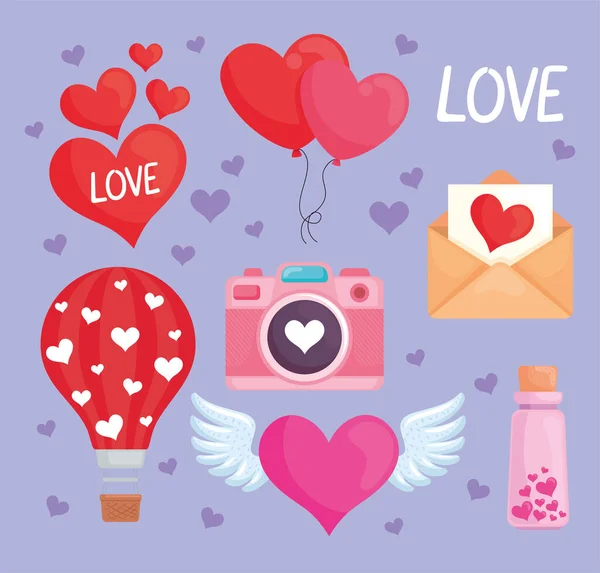 Iconos lindos de amor — Vector de stock