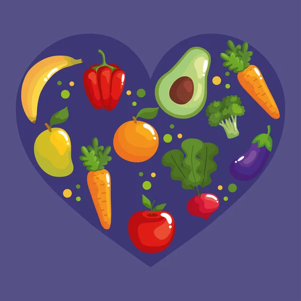 Comida saludable en el corazón — Archivo Imágenes Vectoriales