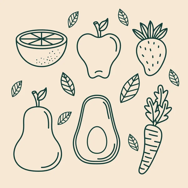 Légumes et fruits icônes — Image vectorielle