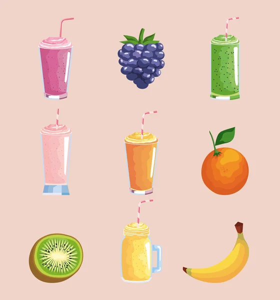 9 organik smoothie simgesi — Stok Vektör