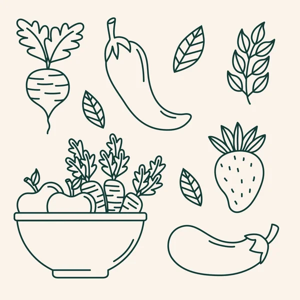 Conjunto de frutas y hortalizas — Vector de stock