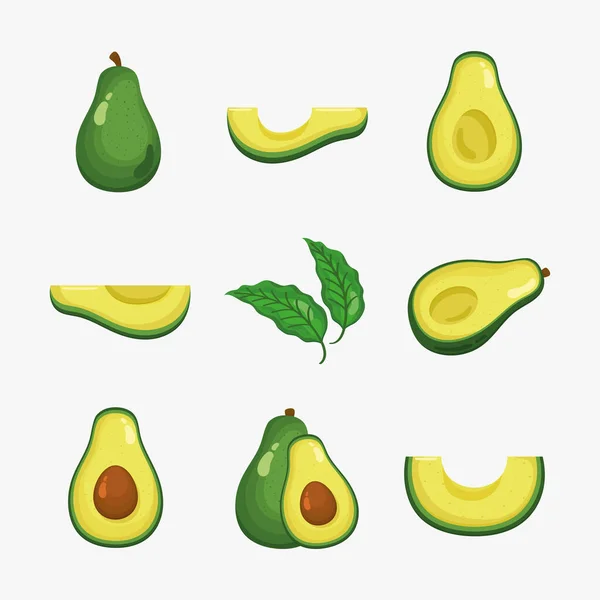 Negen avocado 's groenten iconen — Stockvector