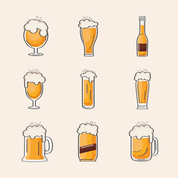 Iconos con cervezas doradas — Archivo Imágenes Vectoriales