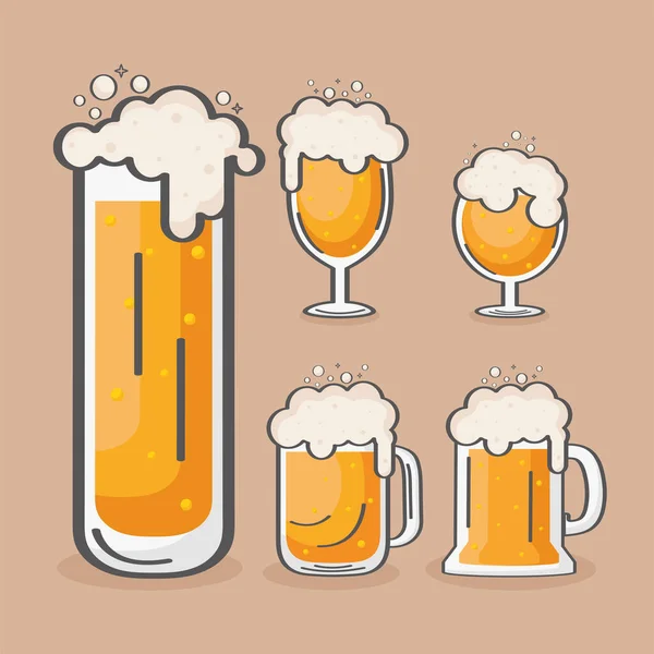 Ícones com cerveja espumosa —  Vetores de Stock