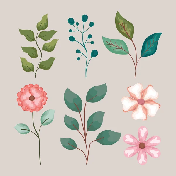 Sete ícones de decoração floral —  Vetores de Stock