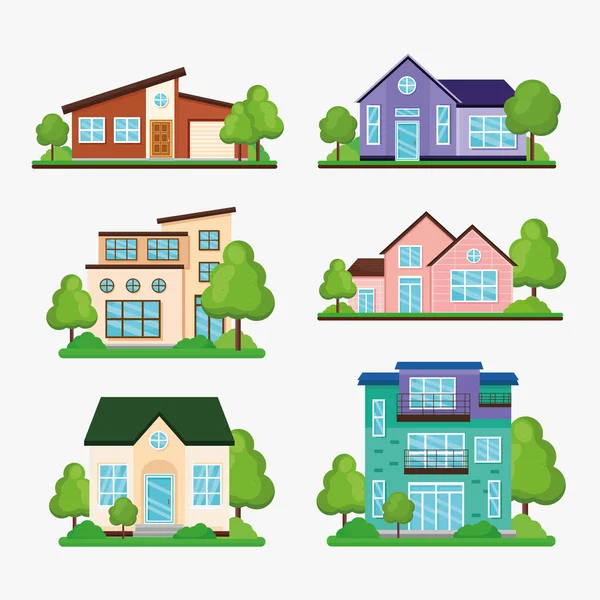 Six maisons de rêve icônes — Image vectorielle