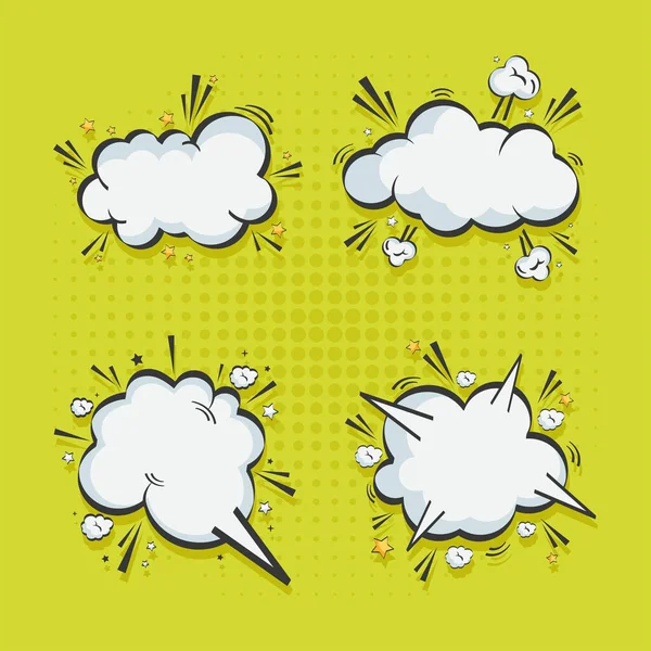 Pop art discussion cloud icon set — Stock Vector