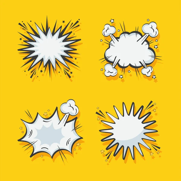 Quatre icônes explosion pop art — Image vectorielle