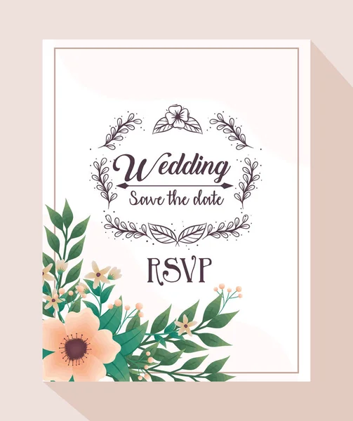 Πρόσκληση γάμου με λουλούδια — Διανυσματικό Αρχείο