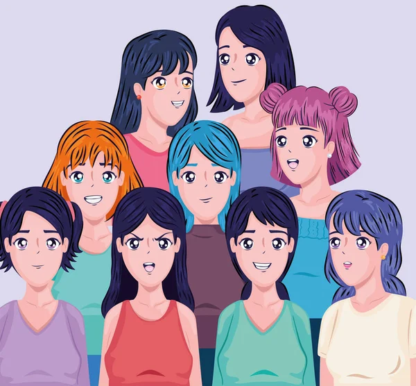 Anime γυναίκες σε διαφορετικές στάσεις — Διανυσματικό Αρχείο