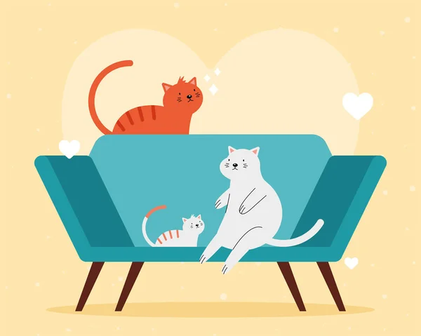 Gatos en sofá — Vector de stock