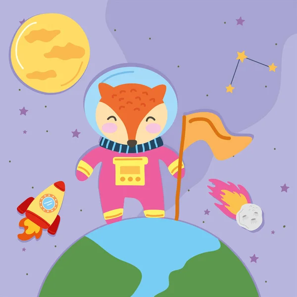 Astronaut fox on earth — Stock Vector