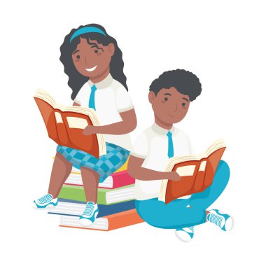 Çocuklar kitap okuyor.