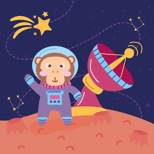 Astronaut monkey with antenna — Stock Vector