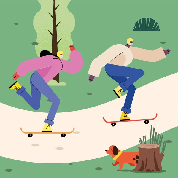 Vrouw en man op skateboard — Stockvector