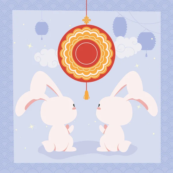 Kaninchen und chinesische Lampe — Stockvektor