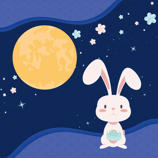 Кролик і повний місяць — стоковий вектор