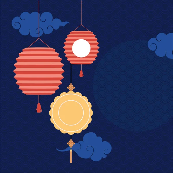 Chinese moon lamps hanging — Stock Vector