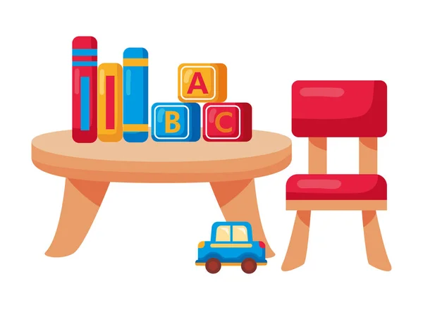 Kindergarten table with books — Stock Vector