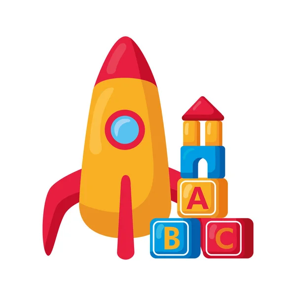 Rocket and blocks toys — Stock Vector